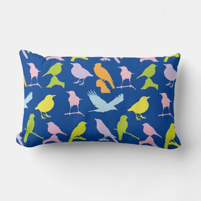 Pastel Coloured Variety of Birds Pattern Lumbar Cushion (Front)