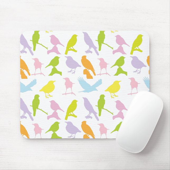 Pastel Coloured Variety of Birds Pattern Mouse Pad (With Mouse)
