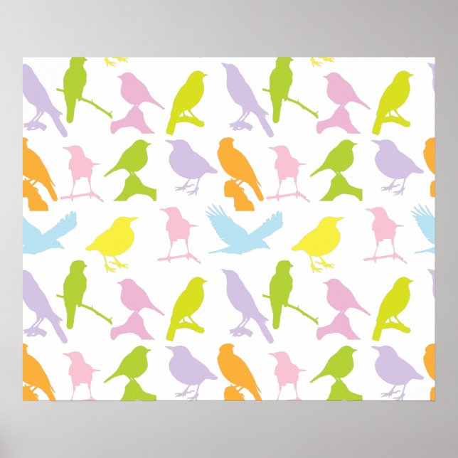 Pastel Coloured Variety of Birds Pattern Poster (Front)
