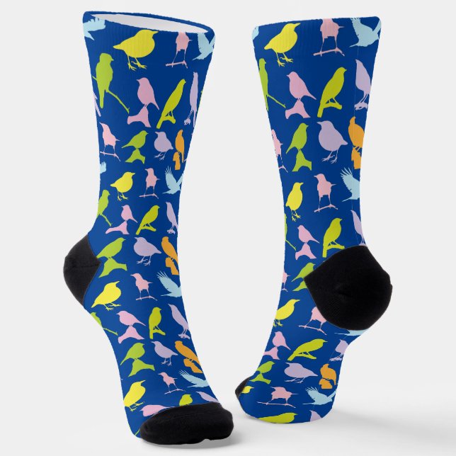Pastel Coloured Variety of Birds Pattern Socks (Angled)