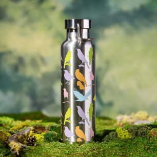 Pastel Coloured Variety of Birds Pattern Water Bottle