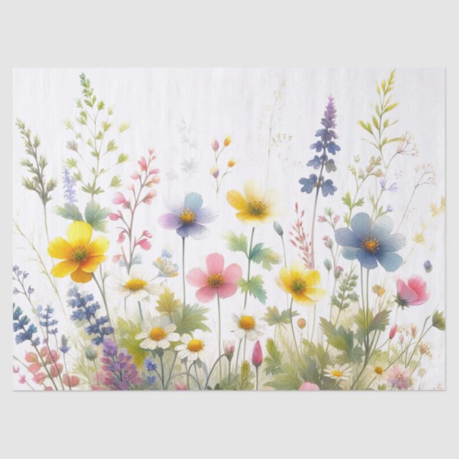 Pastel Coloured Wildflowers Decoupage  Tissue Paper (Front)