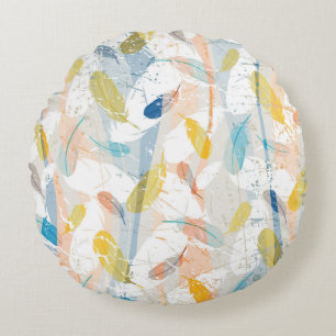 Pastel Colourful Abstract Feathers Pattern Round Cushion