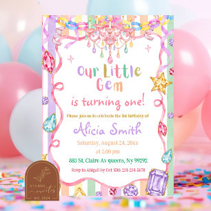 Pastel Colourful Bedazzled Gem First Birthday  Invitation