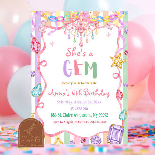 Pastel Colourful Bedazzled She's a Gem Birthday Invitation
