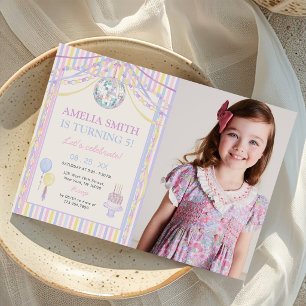 Pastel Colourful Girl Birthday Party Photo Invitation