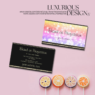 Pastel Colourful Glitter Stars Black Gold Border Business Card