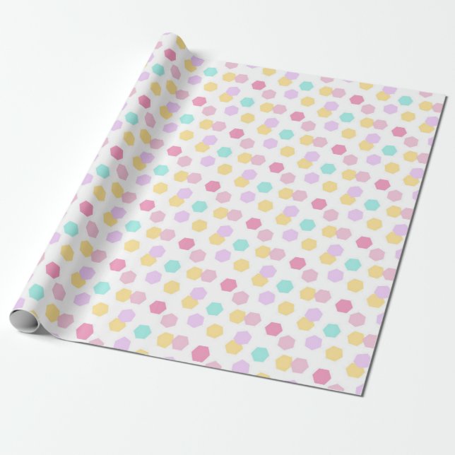 Pastel Colourful Hexagon Rainbow Wrapping Paper (Unrolled)