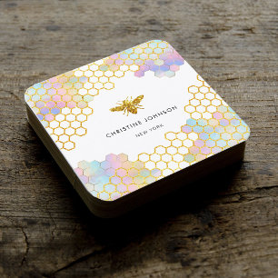 pastel colourful hexagons bee square business card