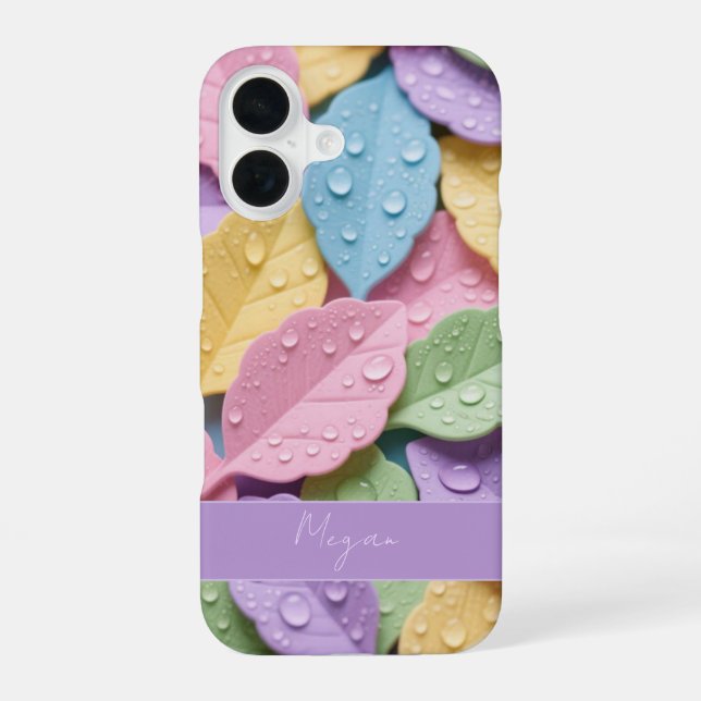 Pastel Colourful Leaf Pattern iPhone 16 Case (Back)