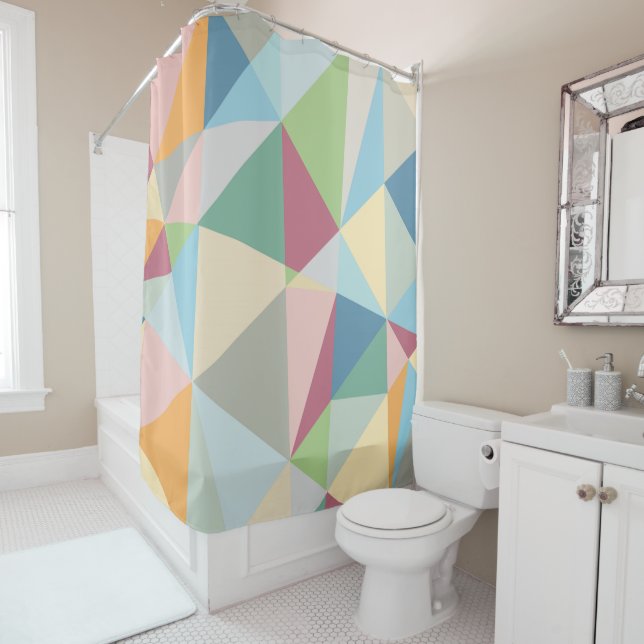 Pastel Colourful Modern Abstract Geometric Pattern Shower Curtain (In Situ)