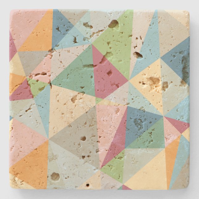 Pastel Colourful Modern Abstract Geometric Pattern Stone Coaster (Front)
