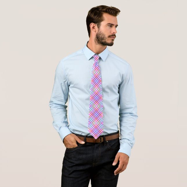 Pastel Colourful Plaid Pattern Classic Neck Tie (In Situ)