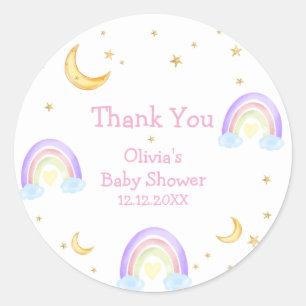 Pastel Colourful Rainbow Moon Star Baby Shower  Classic Round Sticker