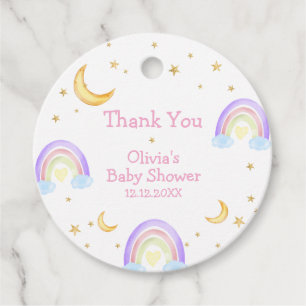 Pastel Colourful Rainbow Moon Star Baby Shower Favour Tags