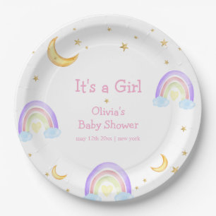Pastel Colourful Rainbow Moon Star Baby Shower  Paper Plate