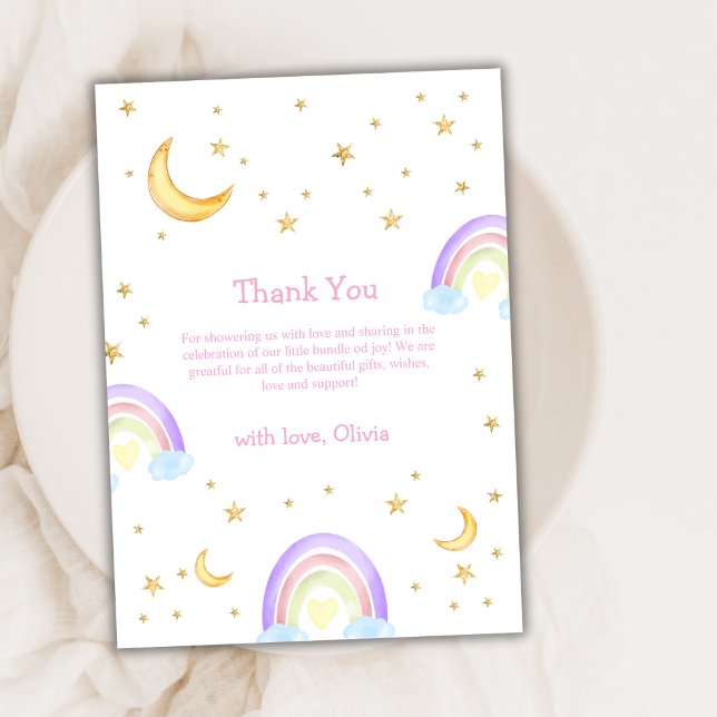 Pastel Colourful Rainbow Moon Star Baby Shower  Thank You Card (Pastel Colorful Rainbow Moon Star Baby Shower Thank You Card)