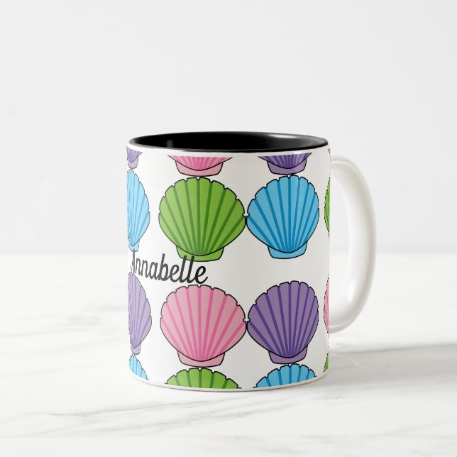 Pastel Colourful Seashell Pack | Add Own Name Two-Tone Coffee Mug (Front Right)