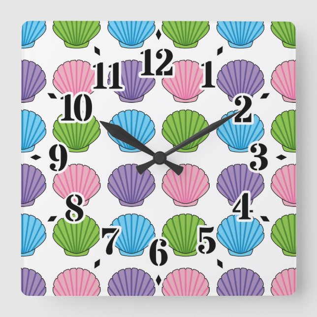 Pastel Colourful Seashell Pack Square Wall Clock (Front)
