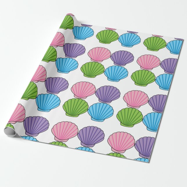 Pastel Colourful Seashell Pack Wrapping Paper (Unrolled)