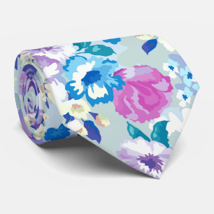 Pastel Colourful Summer Flowers Pattern Tie