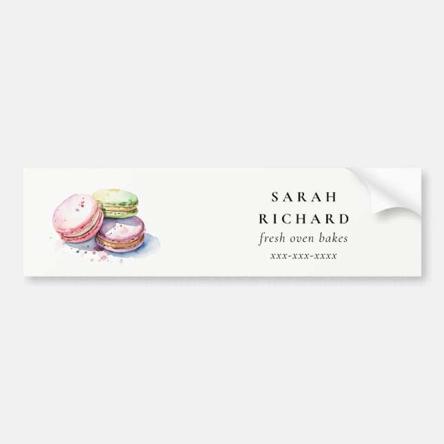 Pastel Colourful Watercolor French Macarons Bakery Bumper Sticker (Front)