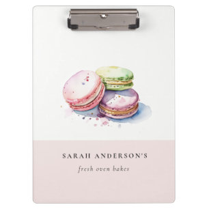 Pastel Colourful Watercolor French Macarons Bakery Clipboard