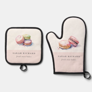 Pastel Colourful Watercolor French Macarons Bakery Oven Mitt & Pot Holder Set