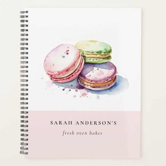 Pastel Colourful Watercolor French Macarons Bakery Planner (Front)
