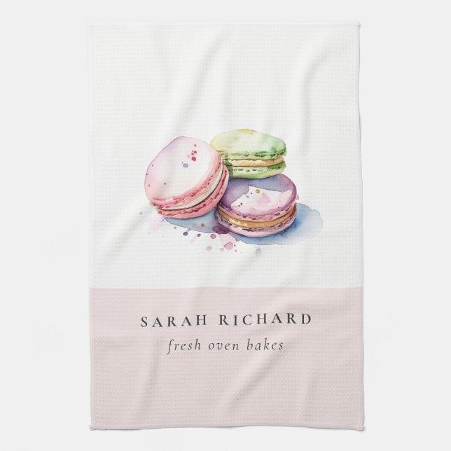 Pastel Colourful Watercolor French Macarons Bakery Tea Towel (Vertical)