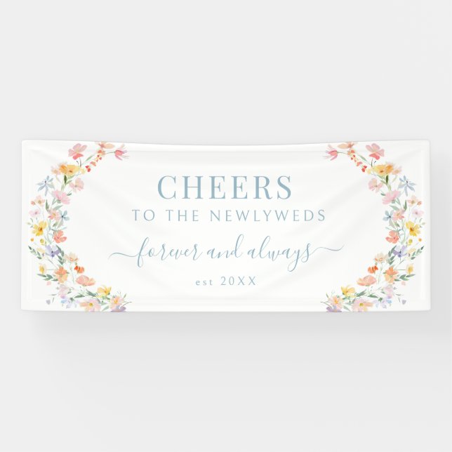 Pastel Colourful Wildflower & Meadow Flower Weddin Banner (Horizontal)