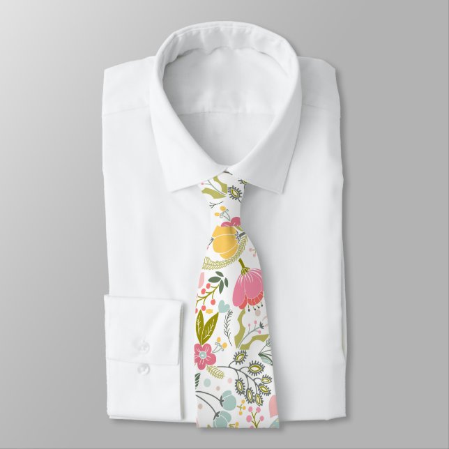 Pastel colourful wildflowers summer meadow pattern tie (Tied)
