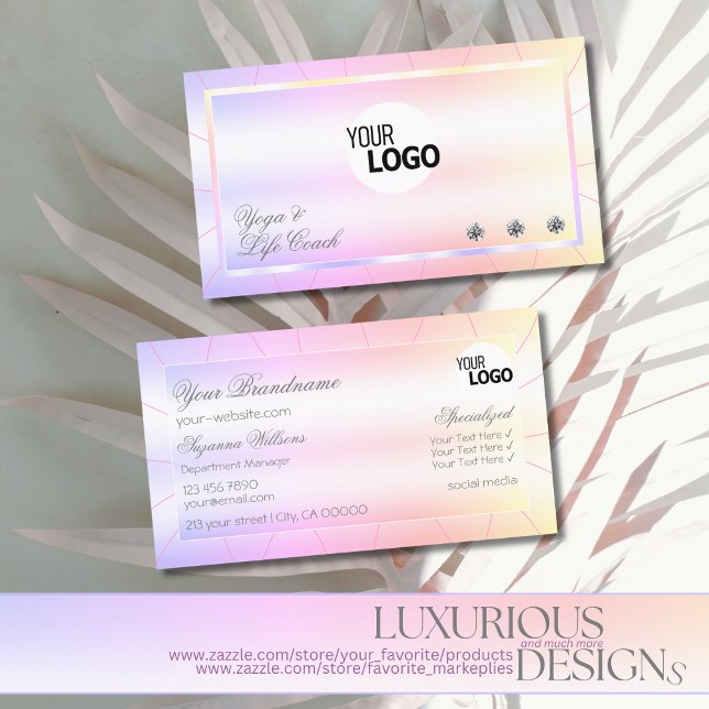 Pastel Colourful with Diamonds and Logo Multicolor Business Card (Creator Uploaded)