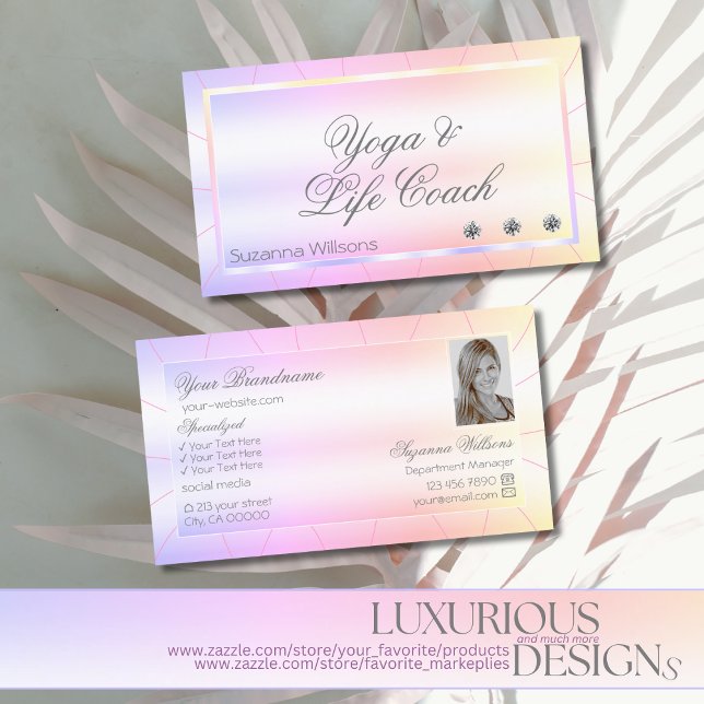 Pastel Colourful with Diamonds and Photo Glamourou Business Card (Creator Uploaded)