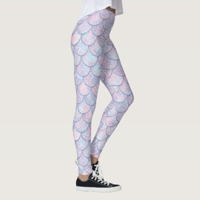 Pastel colours abstract fish-scales pattern leggings (Right)
