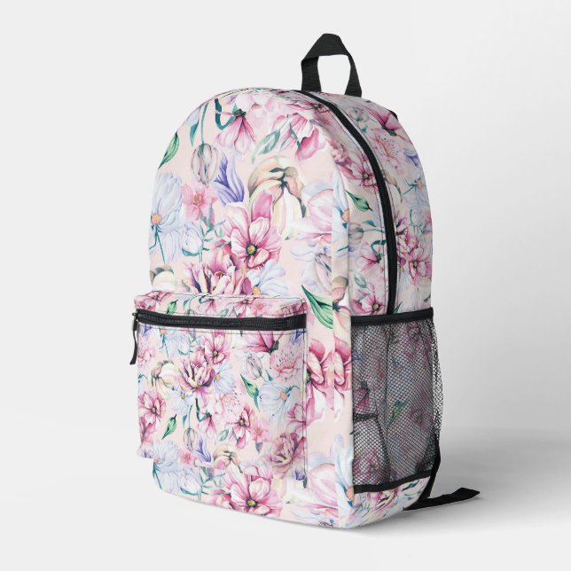 Pastel colours aesthetic flowers  pattern printed backpack (Back Corner Right)