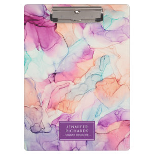 Pastel Colours Alcohol Ink Personalised Clipboard