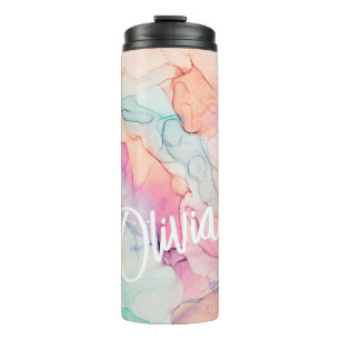 Pastel Colours Alcohol Ink Personalised Thermal Tumbler