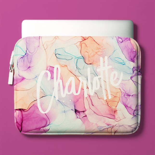 Pastel Colours Alcohol Ink Stain Pattern Laptop Sleeve (Creator Uploaded)