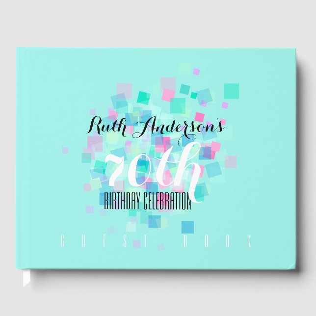 Pastel Colours Aqua 70th Birthday Party Guest Book (Front)