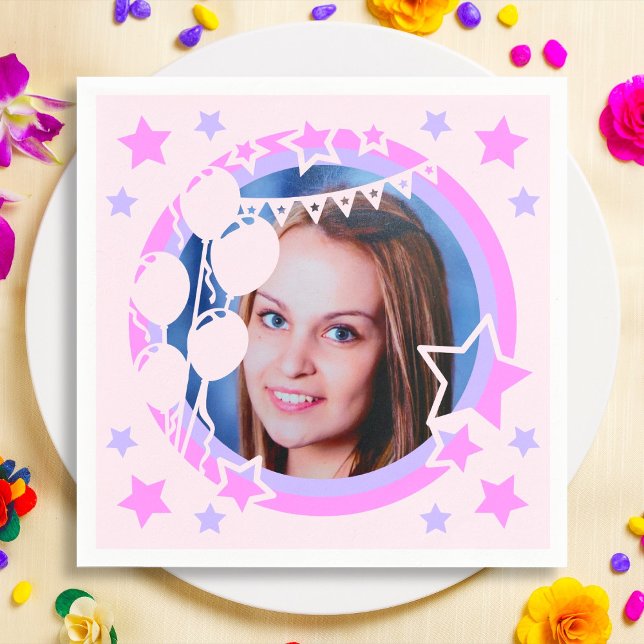 Pastel Colours Birthday Party Framed Photo Paper Napkin (Creator Uploaded)