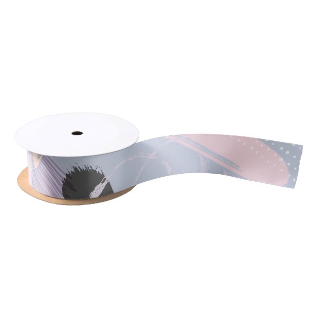Pastel colours brushstrokes collage pattern satin ribbon (Spool)