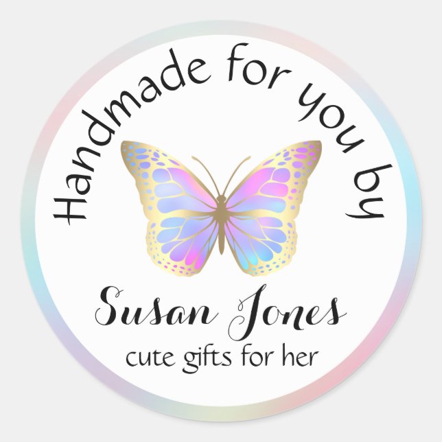 pastel colours butterfly business logo classic round sticker (Front)