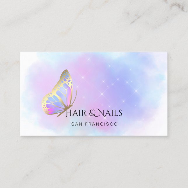 pastel colours butterfly hair and nails  business card (Front)