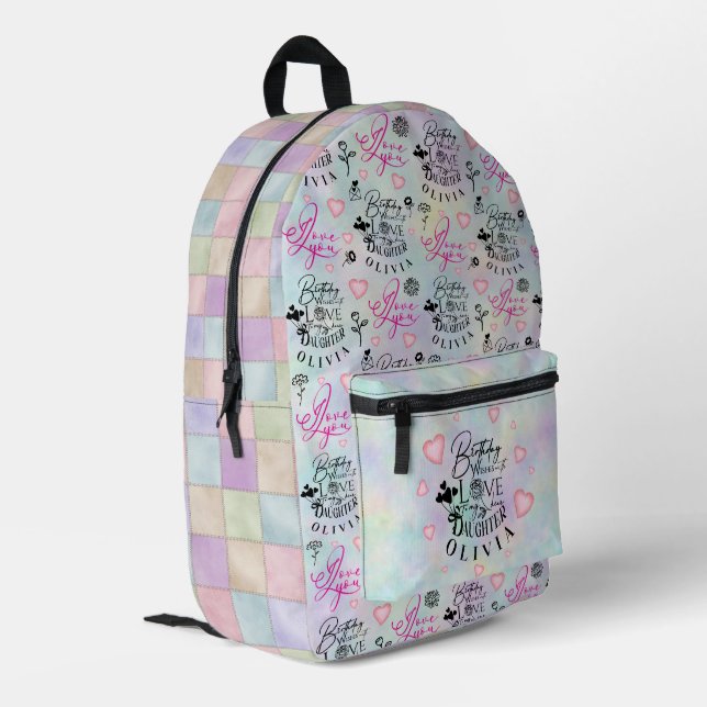 Pastel Colours Daughter Birthday Design  Printed Backpack (Back Corner Left)