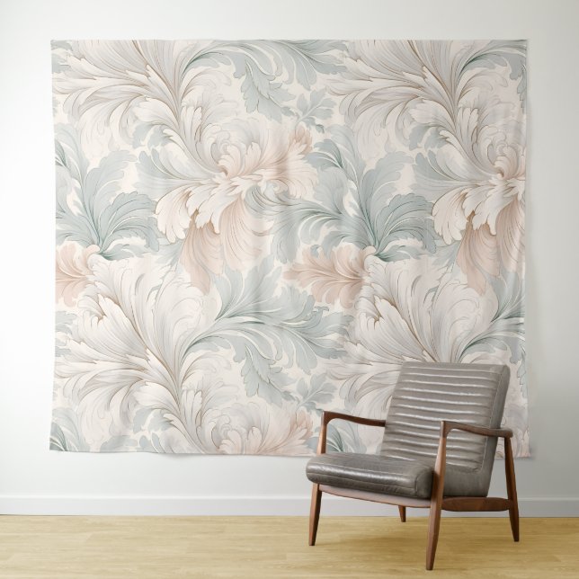 Pastel colours delicate ornamental floral motifs tapestry (In Situ (Horizontal))