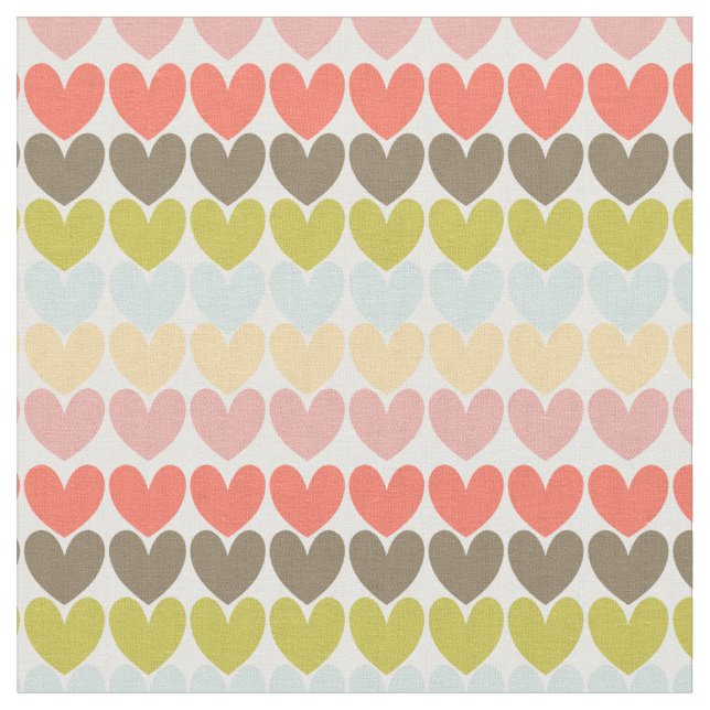 Pastel Colours Ditsy Love Hearts Patterned Design Fabric (Close Up)