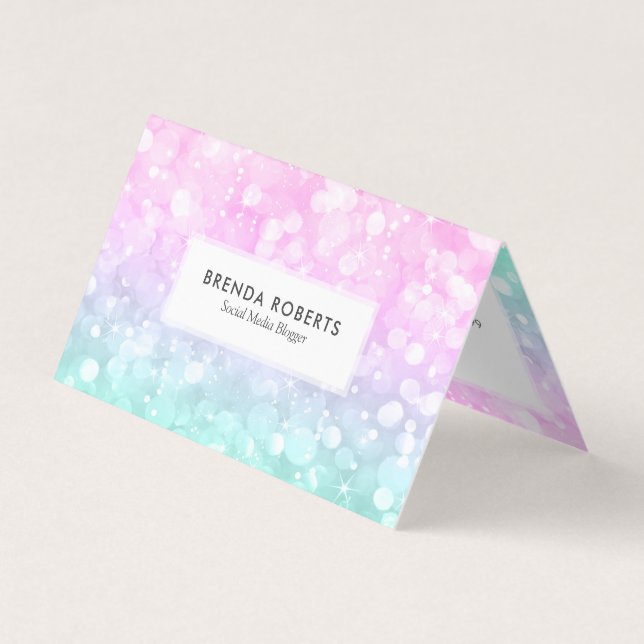 Pastel Colours Faux Bokeh Glitter Business Card (Front)