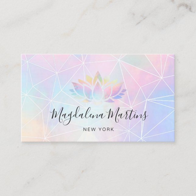 pastel colours FAUX holographic lotus Business Card (Front)