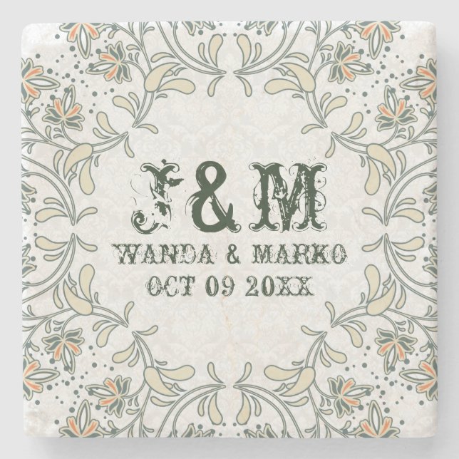 Pastel Colours Floral Frame Wedding Template Stone Coaster (Front)